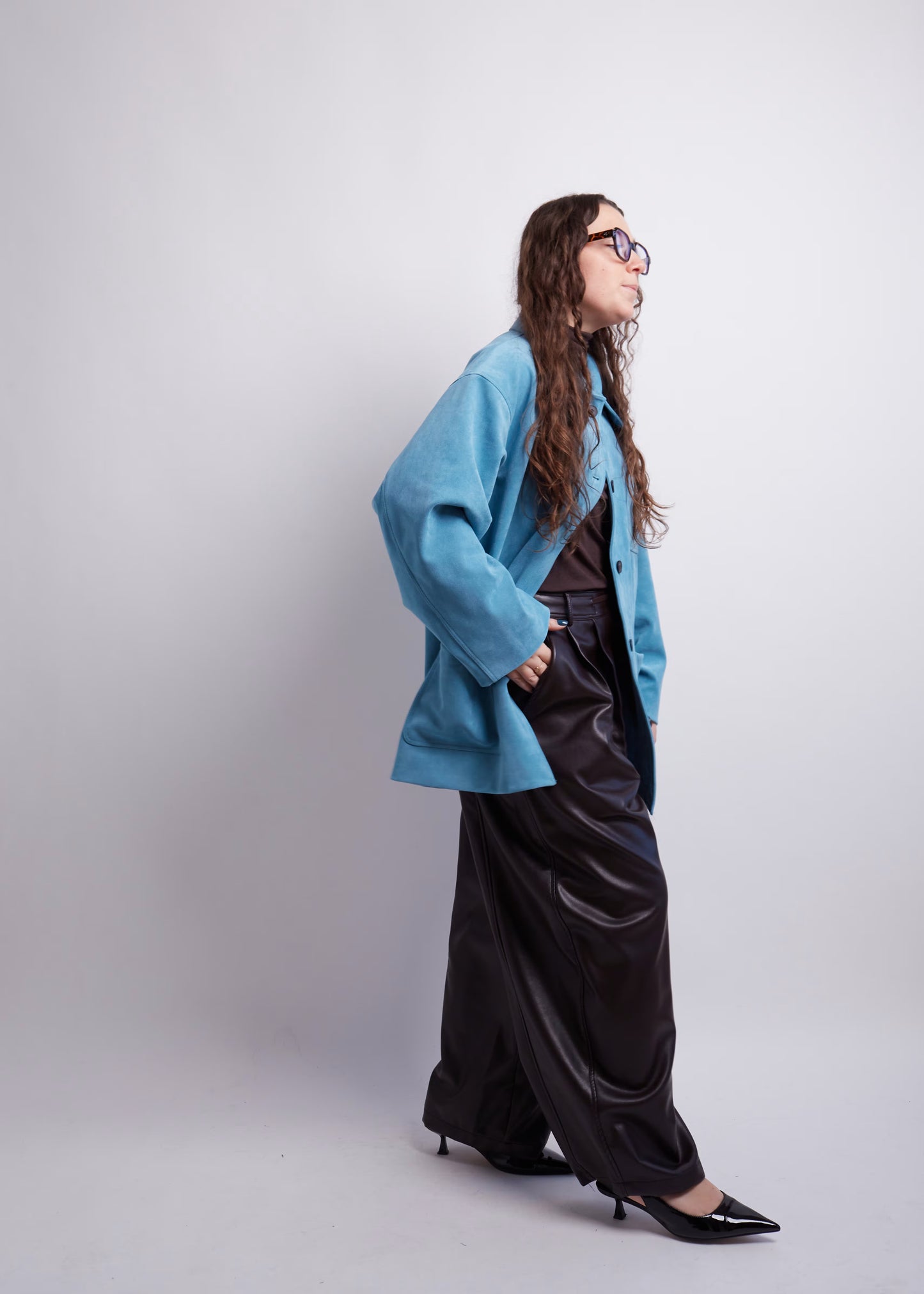 Blue Oversized Suede Look Jacket