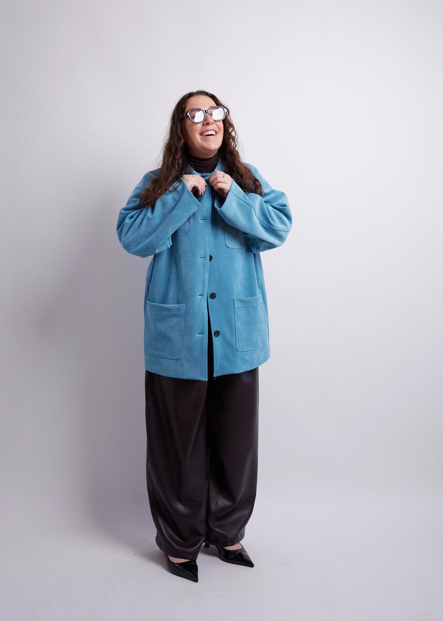 Blue Oversized Suede Look Jacket