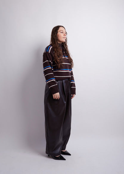 Dark Brown Striped Polo Knit