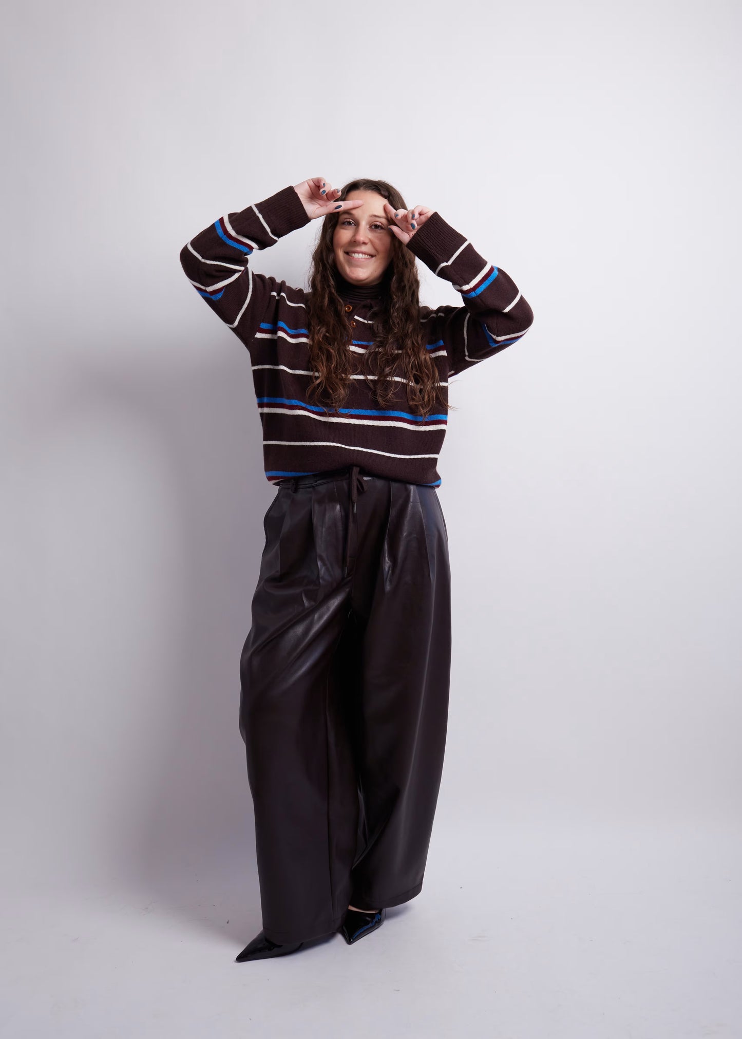 Dark Brown Striped Polo Knit