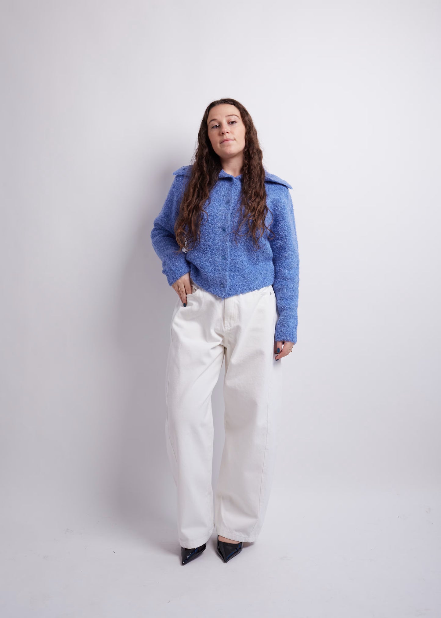 Blue Turtleneck Cropped Cardigan