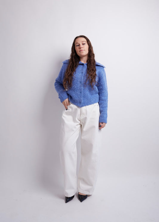 Blue Turtleneck Cropped Cardigan