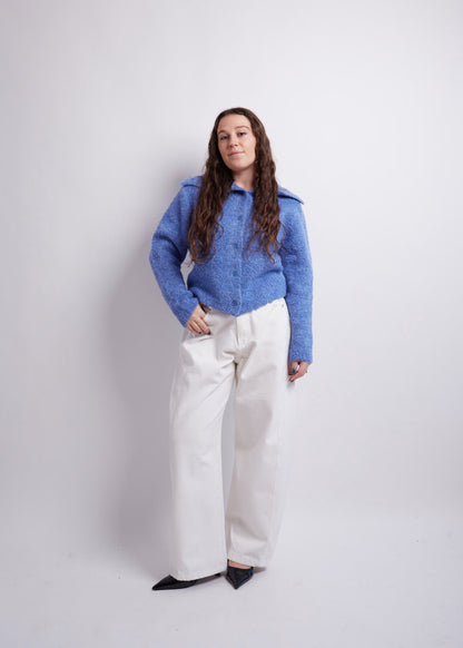 Blue Turtleneck Cropped Cardigan