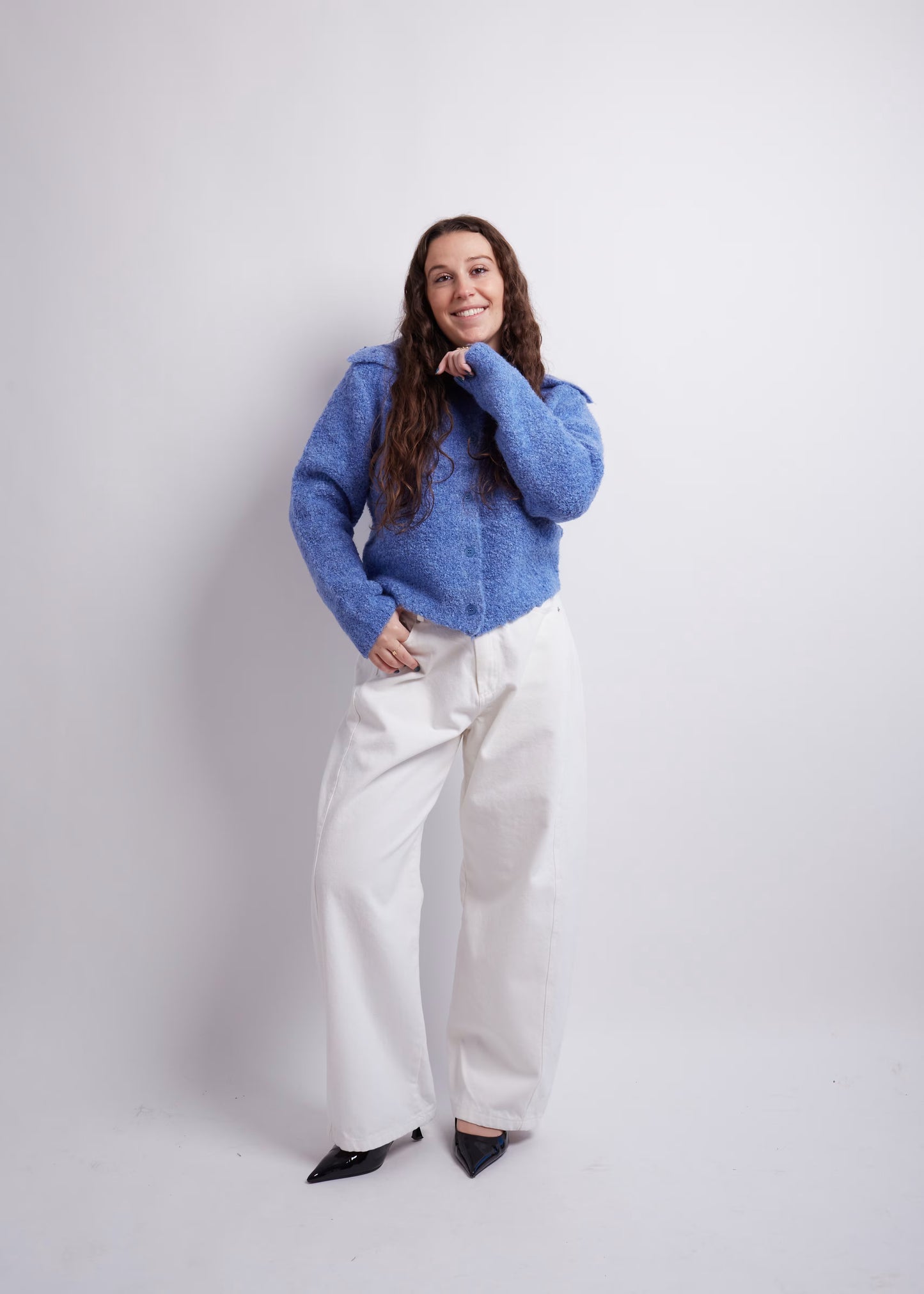 Blue Turtleneck Cropped Cardigan