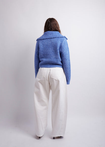 Blue Turtleneck Cropped Cardigan