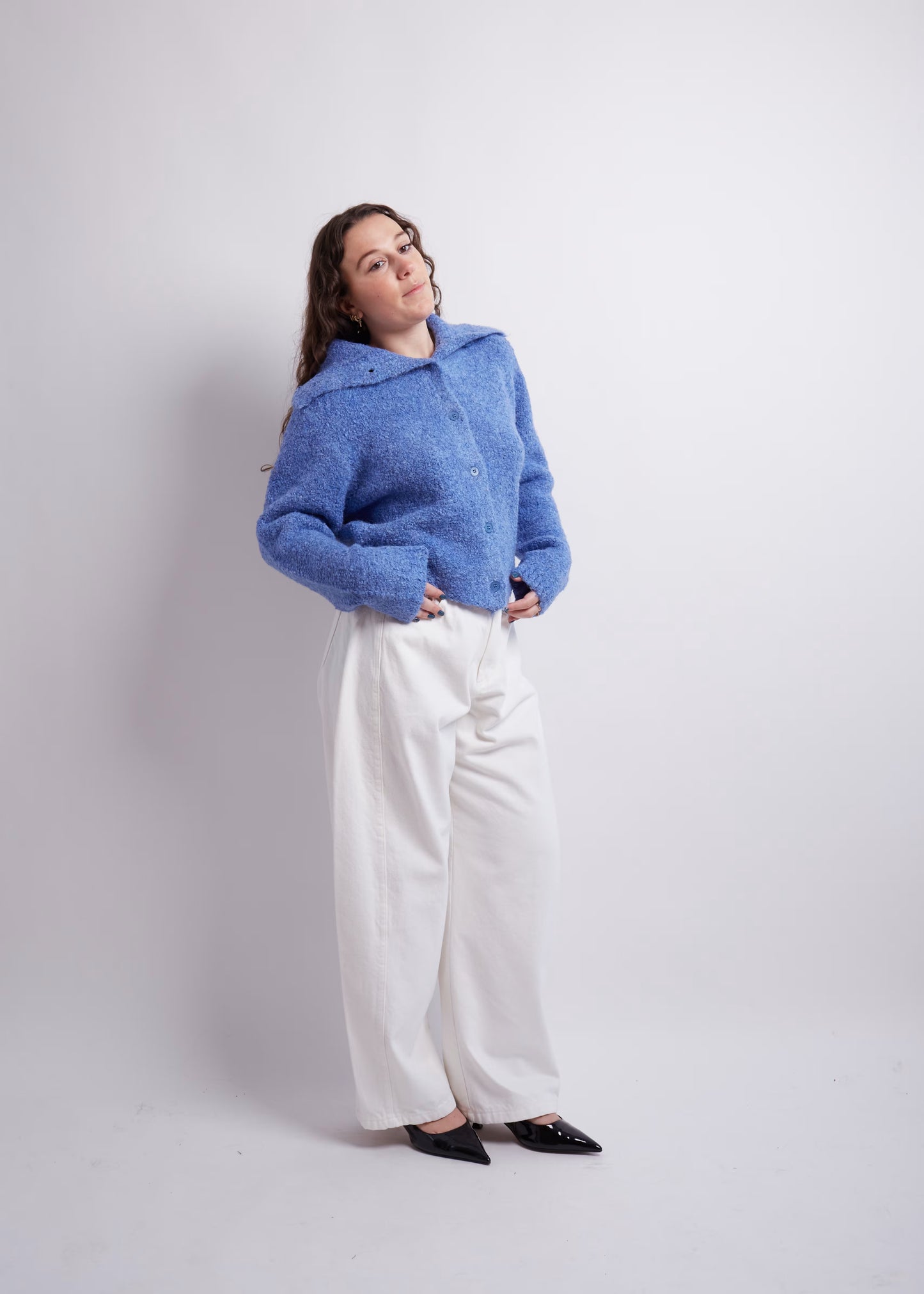 Blue Turtleneck Cropped Cardigan