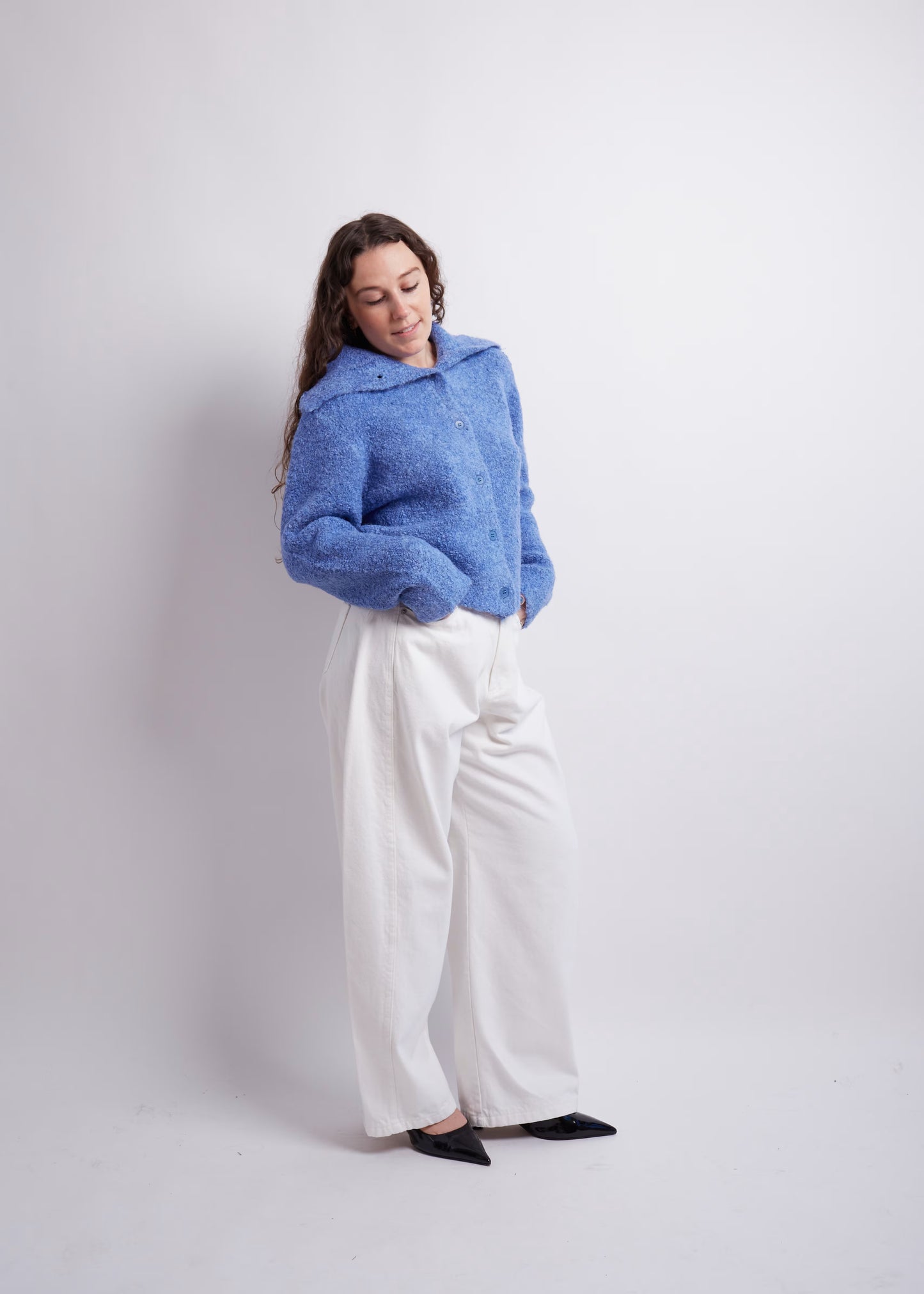 Blue Turtleneck Cropped Cardigan