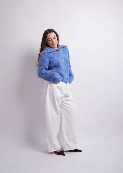 Blue Turtleneck Cropped Cardigan