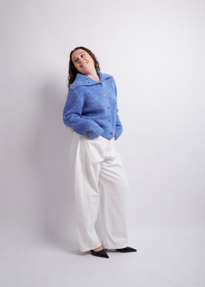 Blue Turtleneck Cropped Cardigan