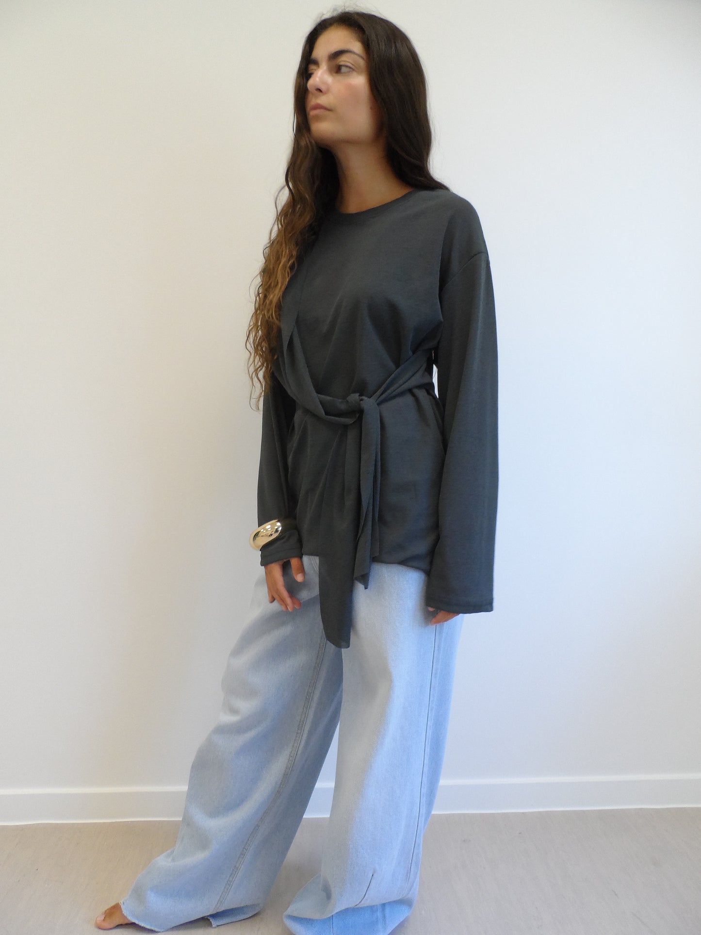 Belted Transparant Charcoal Top