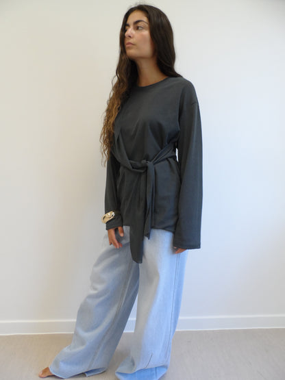 Belted Transparant Charcoal Top