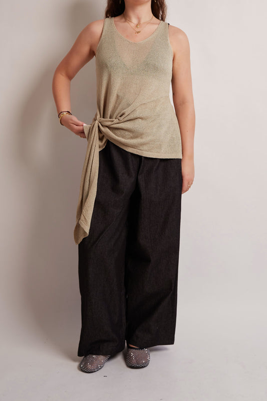 Beige Belted Knit Top